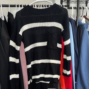 Black and White Knitted Striped Sweater